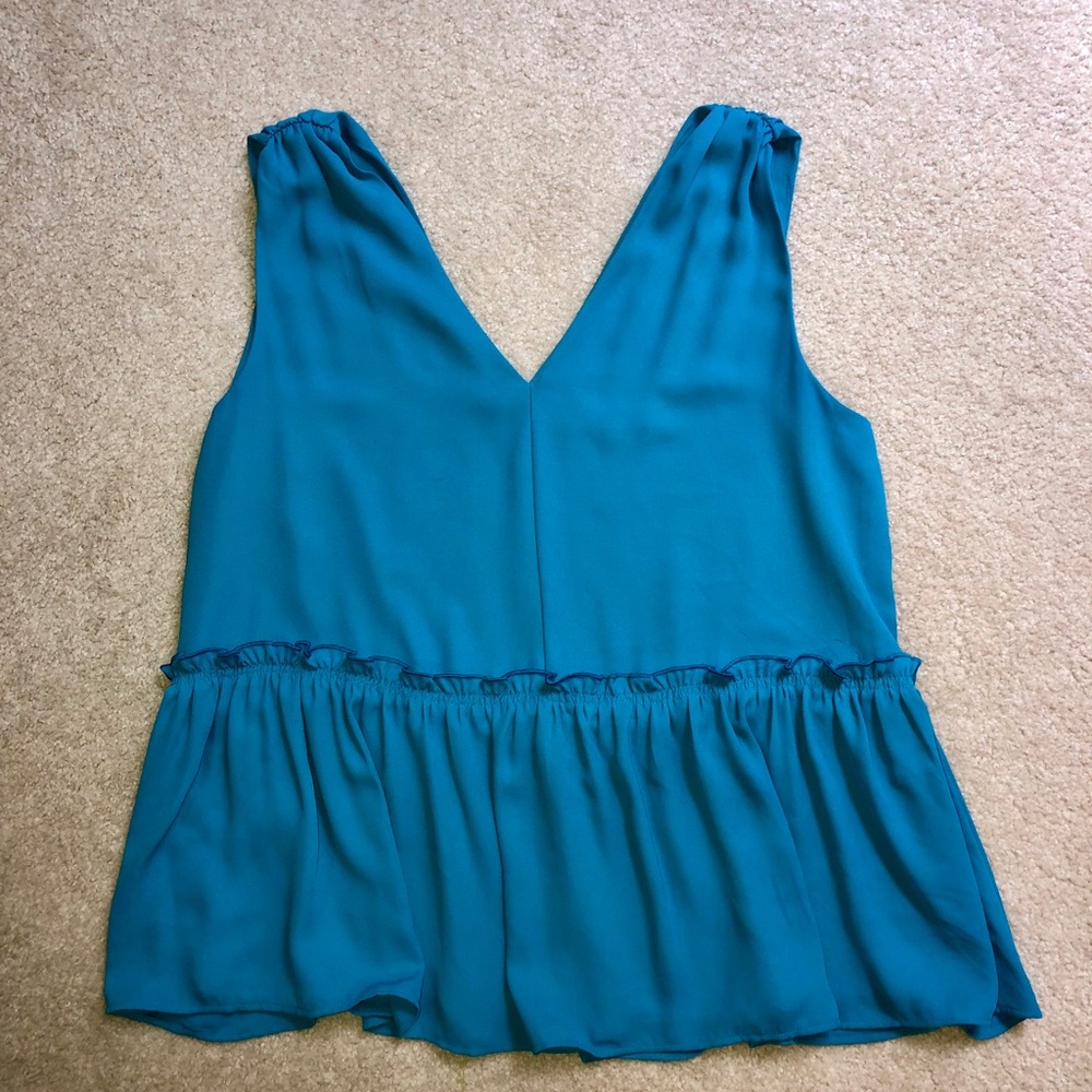 Loft Turquoise Drop Waist Ruffle Top - Picture 3 of 6